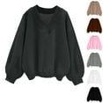 thumbnail image 1 of Scyoekwg Women's Sweatshirt Fall V Neck Fleece Sweatshirts Casual Long Sleeve Drop Shoulder Sweatshirt Pullover Tops Loose Athletic Sweatshirts (Black,L), 1 of 6