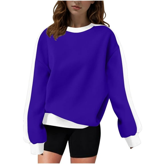 Scyoekwg Women's Sweatshirts Fall Casual Crewneck Oversized Sweatshirts Color Block Long Sleeve Pullover Fall Clothes (Purple,XXL)