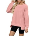 thumbnail image 1 of Scyoekwg Women's Sweatshirts Long Sleeve Crewneck Sweatshirts Casual High Low Hem Fall Winter Loose Pullover Sweatshirt (Pink,L), 1 of 8