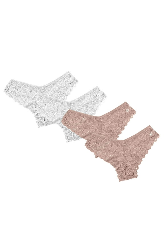 Women's Underwear Bikinis Briefs Solid Color Ladies Panties Mid Waisted Bikini Underwear Hipster Panties Breathable V-Waisted Hip Wrap Triangular Lace Underwear 4 Pack(Pink,L)