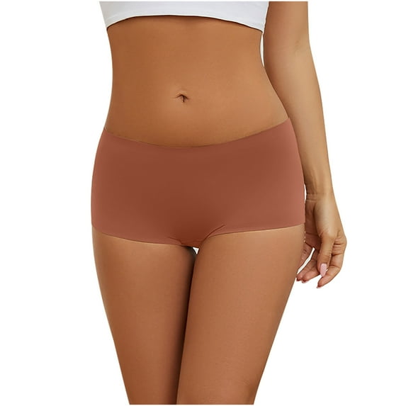 Scyoekwg Women's Underwear Comfort Flat Foot Underwear Mid Waisted Underwear Ladies Underpants Hipster Panties Solid Color Stretchy Underpants(Brown,S)