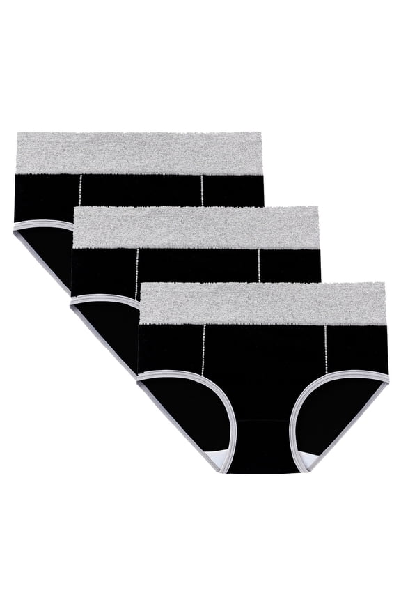 Women's Underwear Comfort High Waisted Underwear Ladies Underpants Hipster Panties High Waisted Panties Cotton Physiological Underpants Patchwork Briefs Pack of 3(Black,M)