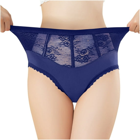 Scyoekwg Women's Underwear Hipster Panties Lace Solid Color Stretchy Comfort High Waisted Underwear Ladies Underpants Briefs(Blue,L)