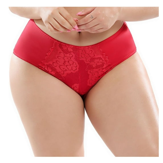 Scyoekwg Women's Underwear Hipster Panties Lace Solid Color Stretchy Comfort Ladies Underpants High Waisted Underwear Briefs(Red,XL)
