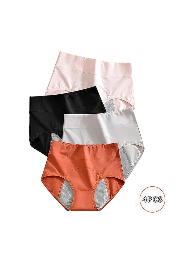 Women's Underwear Menstrual Leak Proof Menstrual Pants Cotton Physiological Pants Solid Color High Waisted Underwear Ladies Underpants Hipster Panties Underpants 4 Pack(Multicolor,M)