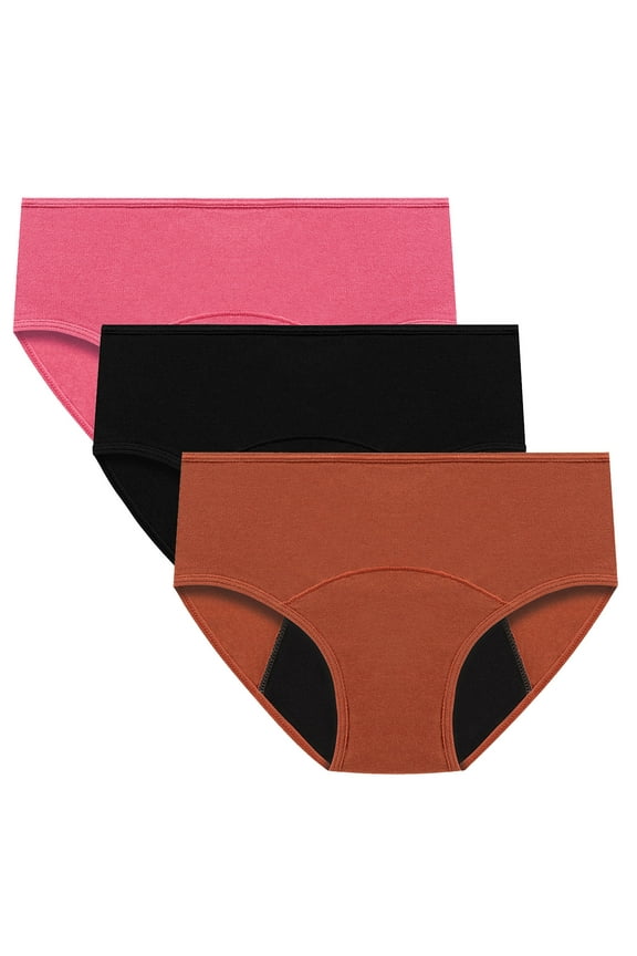 Women's Underwear Menstrual Leak Proof Menstrual Panties Cotton Women's Physiological Underpants High Waisted Underwear Hipster Underpants Solid Color Underpants Pack of 3(Pink,S)