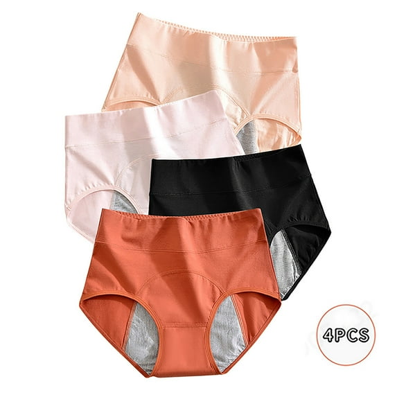 Scyoekwg Women's Underwear Menstrual Leak Proof Menstrual Pants Cotton Physiological Pants Solid Color High Waisted Underwear Hipster Panties Ladies Underpants Briefs 4 Pack(Multicolor,XL)
