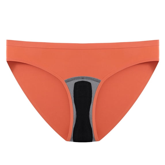 Scyoekwg Women's Underwear Mid Waisted Hipster Panties Menstrual Leak Proof Menstrual Panties Cotton Women's Physiological Underpants Ladies Underpants Solid Color Briefs(Orange,L)