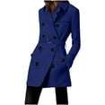 thumbnail image 1 of Scyoekwg Women's Winter Coats Fall Jacket Double Breasted Mid-Length Jackets Classic Solid Long Sleeve Trench Coats Windproof Jacket With Belt (Blue,XXL), 1 of 6
