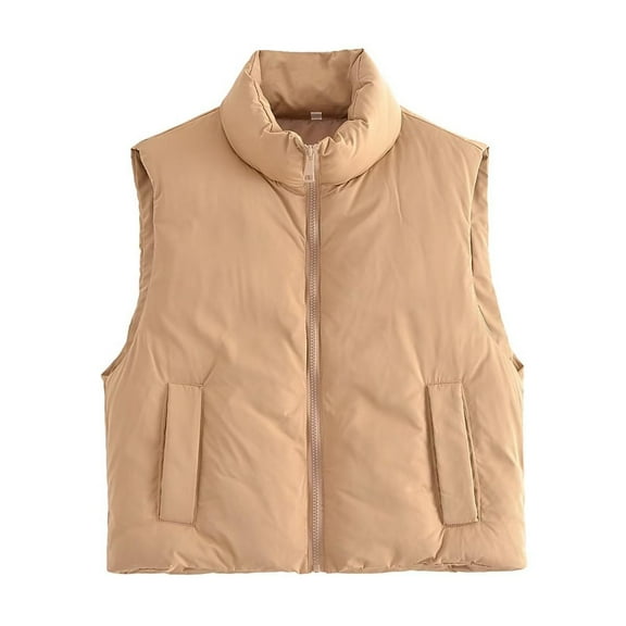 Scyoekwg Women's Winter Short Coats Lightweight Sleeveless Warm Outerwear Zipper Puffer Vest Padded Jackets Solid Color Loose Outwear Sleeveless Winter Warm Jackets Outerwear (Yellow,M)