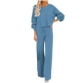 thumbnail image 1 of Scyoekwg Women's two Piece Outfits Loose Fall Outfits Crewneck Long Sleeve Tops Wide Legs Pants Two-piece Set Solid Color Casual Fashion Matching Sets (Blue,XXL), 1 of 6