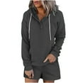 thumbnail image 1 of Scyoekwg Womens 2 Piece Outfit Tracksuits Fall Outfits Button Hooded Long Sleeve Sweatshirt Shorts Matching Outfits Fashion Casual Sweatsuits (Dark Gray,XL), 1 of 6