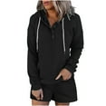 thumbnail image 1 of Scyoekwg Womens 2 Piece Outfit Tracksuits Fall Outfits Button Hooded Long Sleeve Sweatshirt Shorts Matching Outfits Fashion Casual Sweatsuits (Black,M), 1 of 6