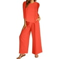 thumbnail image 1 of Scyoekwg Womens 2 Piece Outfits Cotton Linen Trendy Sweatsuits Sets Solid Color Short Sleeve Round Neck Tops Wide Leg Pants Casual Loose Outfits (Red,XXXL), 1 of 7