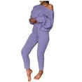 thumbnail image 1 of Scyoekwg Womens 2 Piece Outfits Fall Outfits Solid Color Crewneck Long Sleeve Tops Two-piece Set Casual Fashion Loose Matching Sets (Purple,XXL), 1 of 6