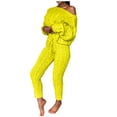 thumbnail image 1 of Scyoekwg Womens 2 Piece Outfits Fall Outfits Solid Color Crewneck Long Sleeve Tops Two-piece Set Casual Fashion Loose Matching Sets (Yellow,L), 1 of 6