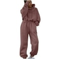 thumbnail image 1 of Scyoekwg Womens 2 Piece Outfits Hooded Long Sleeve Sweatshirt Jogger Sweatpant Casual Matching Outfits Two Piece Set Fashion Tracksuit (Brown,L), 1 of 7
