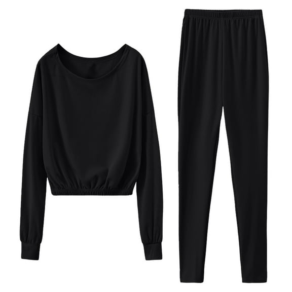 Scyoekwg Womens 2 Piece Outfits Long Sleeve Sweatshirt Long Pants Fashion Two Piece Set Matching Outfits Casual Sweatsuit Tracksuit (Black,S)