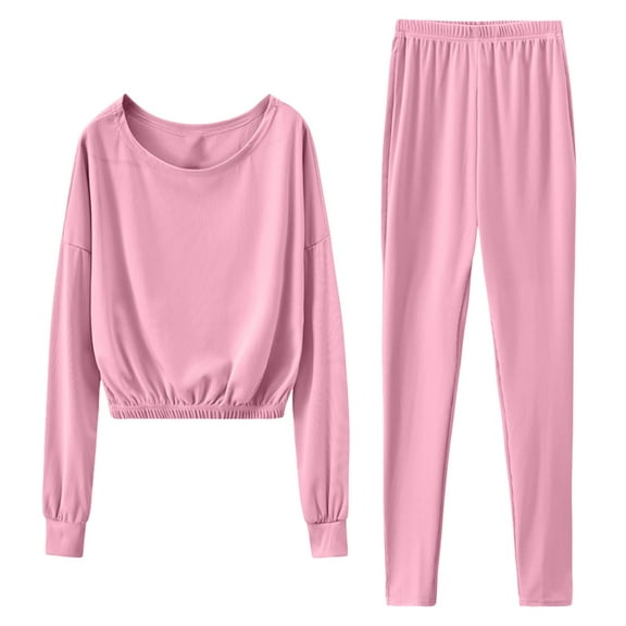 Scyoekwg Womens 2 Piece Outfits Long Sleeve Sweatshirt Long Pants Fashion Two Piece Set Matching Outfits Casual Sweatsuit Tracksuit (Pink,L)