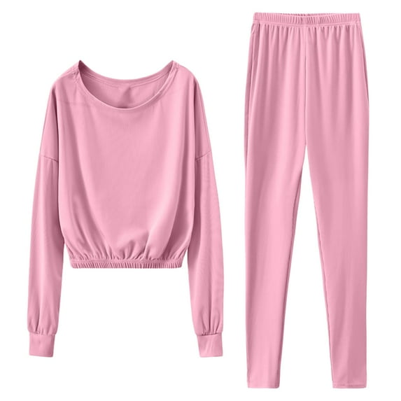 Scyoekwg Womens 2 Piece Outfits Long Sleeve Sweatshirt Long Pants Fashion Two Piece Set Matching Outfits Casual Sweatsuit Tracksuit (Pink,S)