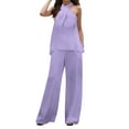 thumbnail image 1 of Scyoekwg Womens 2 Piece Outfits for Summer Tracksuit Sleeveless Round Neck Tops Wide Leg Pants Trendy Casual Loose Sweatsuits Sets Solid Color Matching Sets (Purple,XXL), 1 of 4