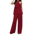 thumbnail image 1 of Scyoekwg Womens 2 Piece Outfits for Summer Tracksuit Sleeveless Round Neck Tops Wide Leg Pants Trendy Casual Loose Sweatsuits Sets Solid Color Matching Sets (Wine,L), 1 of 4