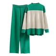 thumbnail image 1 of Scyoekwg Womens 2 Piece Outfits Sweater Set Loose Fall Outfits Color Block Crewneck Long Sleeve Tops Wide Legs Pants Casual Outfits Casual Fashion Matching Sets (Green,S), 1 of 3