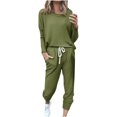thumbnail image 1 of Scyoekwg Womens 2 Piece Outfits Sweatsuit Crewneck Long Sleeve Tops Elastic Waist Jogger Pants Workout Outfits Fall Outfits Solid Color Casual Fashion Loose Sweatsuits (Army Green,XL), 1 of 5