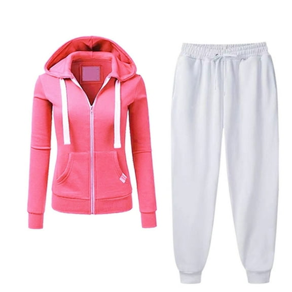 Scyoekwg Womens 2 Piece Outfits Zipper Hooded Drawstring Long Sleeve Coat Jogger Sweatpant Casual Matching Outfits Fashion Two Piece Set Sweatsuit Tracksuit (Pink,M)