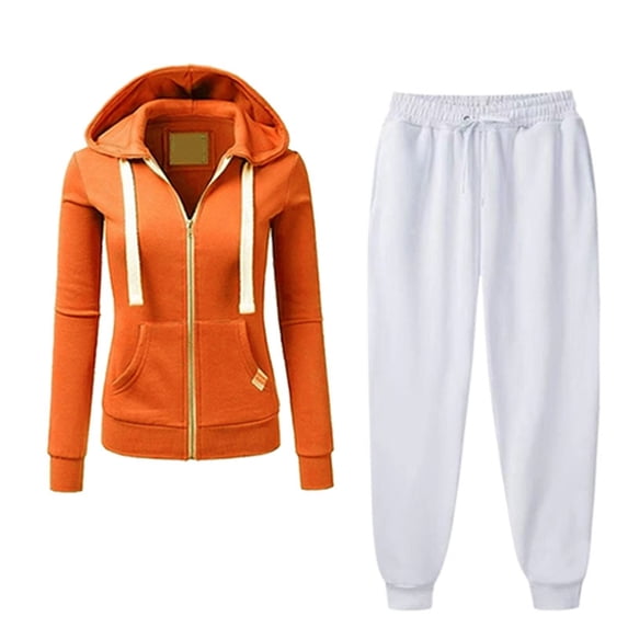 Scyoekwg Womens 2 Piece Outfits Zipper Hooded Drawstring Long Sleeve Coat Jogger Sweatpant Casual Matching Outfits Fashion Two Piece Set Sweatsuit Tracksuit (Orange,L)