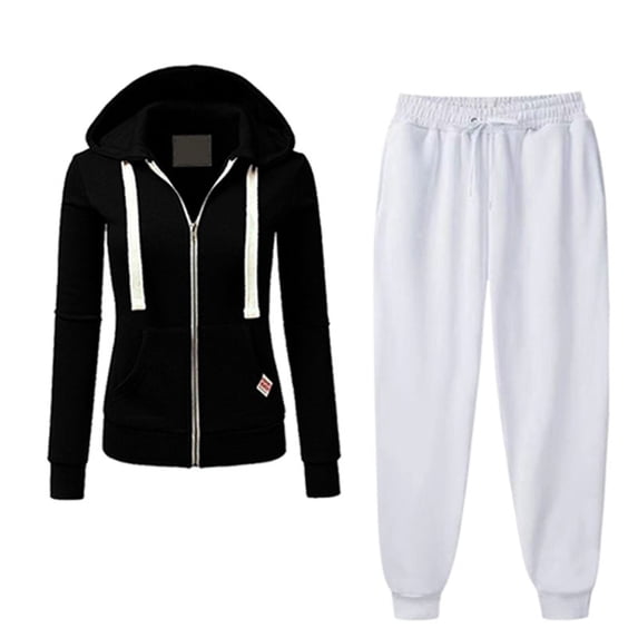 Scyoekwg Womens 2 Piece Outfits Zipper Hooded Drawstring Long Sleeve Coat Jogger Sweatpant Casual Matching Outfits Fashion Two Piece Set Sweatsuit Tracksuit (Black,XXL)