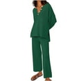 thumbnail image 1 of Scyoekwg Womens 2 Piece Sets Casual Sets Button Long Sleeve Tops Wide Leg Pants Fashion Matching Outfits Two Piece Set Sweatsuits (Green,XXL), 1 of 5
