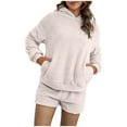 thumbnail image 1 of Scyoekwg Womens 2 Piece Sets Casual Sets Long Sleeve Sweatshirt Shorts Matching Outfits Fashion Sweatsuit Tracksuit (Beige,L), 1 of 5