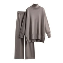 Scyoekwg Womens 2 Piece Sets Casual Sets Long Sleeve Tops Wide Leg Pants Fashion Matching Outfits Two Piece Set Lounge Set (Coffee,Free Size)