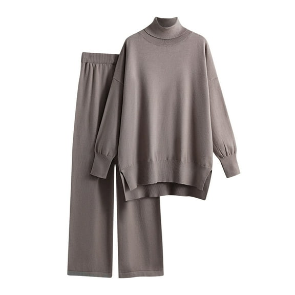 Scyoekwg Womens 2 Piece Sets Casual Sets Long Sleeve Tops Wide Leg Pants Fashion Matching Outfits Two Piece Set Lounge Set (Coffee,Free Size)