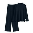 thumbnail image 1 of Scyoekwg Womens 2 Piece Sets Casual Sets Sweater Sets Long Sleeve Tops Wide Leg Pants Matching Outfits Two Piece Set Fashion Lounge Set (Black,Free Size), 1 of 7