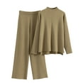 thumbnail image 1 of Scyoekwg Womens 2 Piece Sets Casual Sets Sweater Sets Long Sleeve Tops Wide Leg Pants Matching Outfits Two Piece Set Fashion Lounge Set (Khaki,Free Size), 1 of 7
