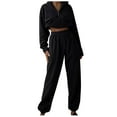 thumbnail image 1 of Scyoekwg Womens 2 Piece Sets Dressy Sweatsuit Fall Outfits Long Sleeve Tops Wide Leg Pants Casual Matching Outfits Two Piece Set Fashion Tracksuit (Black,L), 1 of 6