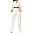 thumbnail image 1 of Scyoekwg Womens 2 Piece Sets Dressy Sweatsuit Fall Outfits Long Sleeve Tops Wide Leg Pants Casual Matching Outfits Two Piece Set Fashion Tracksuit (White,S), 1 of 5