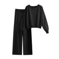 thumbnail image 1 of Scyoekwg Womens 2 Piece Sets Dressy Sweatsuit Fall Outfits Long Sleeve Tops Wide Leg Pants Fashion Casual Matching Outfits Two Piece Set (Black,Free Size), 1 of 4