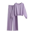 thumbnail image 1 of Scyoekwg Womens 2 Piece Sets Dressy Sweatsuit Fall Outfits Long Sleeve Tops Wide Leg Pants Fashion Casual Matching Outfits Two Piece Set (Purple,Free Size), 1 of 7