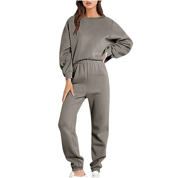 Scyoekwg Womens 2 Piece Sweatsuit Sets Fall Outfits Round Neck Long Sleeve Sweatshirt Jogger Sweatpant Casual Matching Outfits Two Piece Set Fashion Outfits Sets (Gray,M)