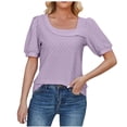 thumbnail image 1 of Scyoekwg Womens 3/4 Sleeve Shirts Dressy Casual Puff Sleeve Elegant Tops 3/4 Sleeve Lightweight Solid Color Graphic Tee Comfy Blouse (Purple,L), 1 of 3