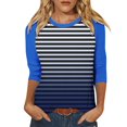 thumbnail image 1 of Scyoekwg Womens 3/4 Sleeve Shirts Round Neck Three-quarter Sleeve T Shirts Comfy Lightweight Striped Print Graphic Tee Blouse (Blue,XL), 1 of 5