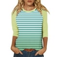 thumbnail image 1 of Scyoekwg Womens 3/4 Sleeve Shirts Round Neck Three-quarter Sleeve T Shirts Comfy Lightweight Striped Print Graphic Tee Blouse (Mint Green,XL), 1 of 5