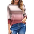 thumbnail image 1 of Scyoekwg Womens 3/4 Sleeve Shirts Round Neck Three-quarter Sleeve Tunic Shirts Striped Print Graphic Tee Comfy Lightweight Blouse (Orange,XL), 1 of 6