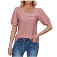 thumbnail image 1 of Scyoekwg Womens 3/4 Sleeve T Shirts Puff Sleeve Elegant Tops 3/4 Sleeve Lightweight Solid Color Graphic Tee Comfy Blouse (Hot Pink,XL), 1 of 3