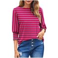 thumbnail image 1 of Scyoekwg Womens 3/4 Sleeve T Shirts Round Neck Three-quarter Sleeve Tunic Shirts Comfy Lightweight Striped Print Graphic Tee Blouses (Hot Pink,L), 1 of 6