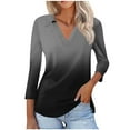 thumbnail image 1 of Scyoekwg Womens 3/4 Sleeve T Shirts V Neck Three-quarter Sleeve Tshirts Lightweight Gradient Color Graphic Tee Comfy Blouse (Gray,XXL), 1 of 5