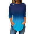 thumbnail image 1 of Scyoekwg Womens 3/4 Sleeve Tops Trendy Womens Clothes Cewneck Three Quarter Length Sleeve Blouse Gradient Color Graphic Tee Fall Clothes Lightweight Casual Loose Vintage Pullover, 1 of 4